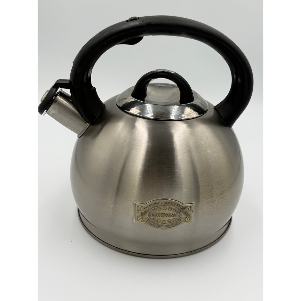 Brandani Stainless Steel Whistling Tea Kettle Brushed Silver Stovetop 9in